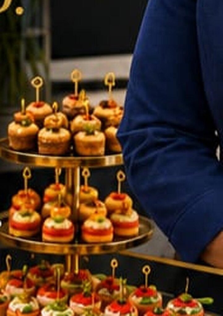 Tiered stand of canapés